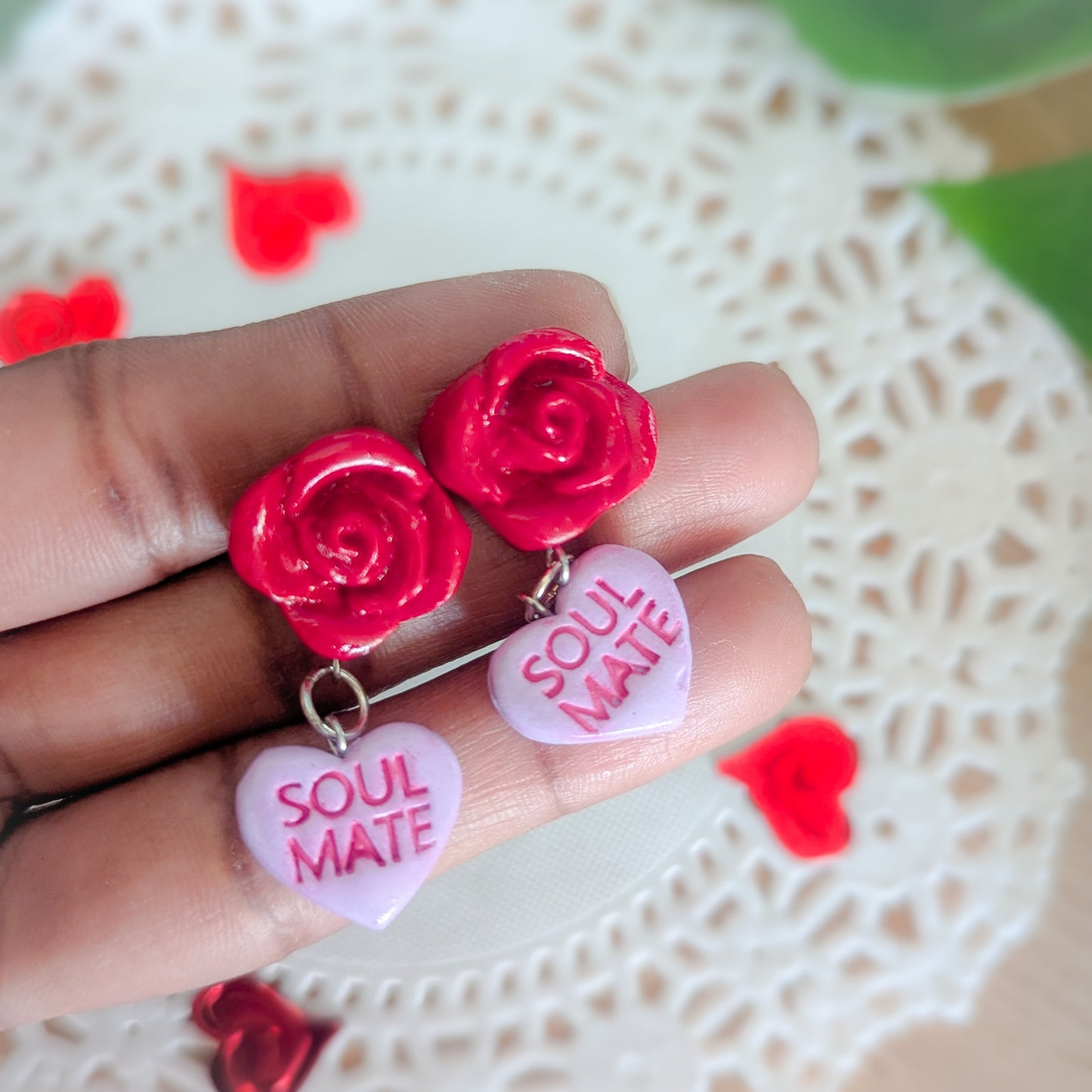 Candy Heart and Roses Dangle Stud Earrings