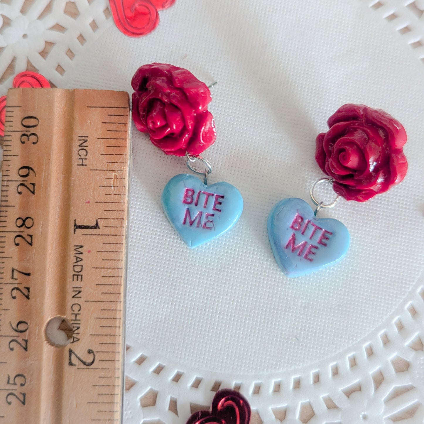 Candy Heart and Roses Dangle Stud Earrings