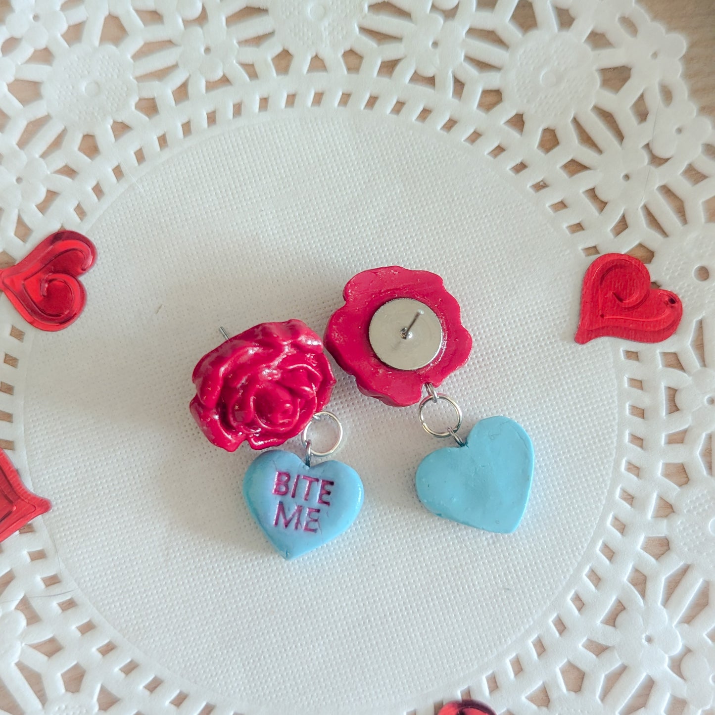 Candy Heart and Roses Dangle Stud Earrings